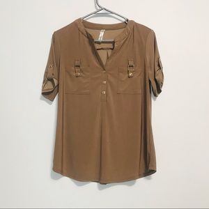 PerSeption Concept Tan Blouse with Gol…